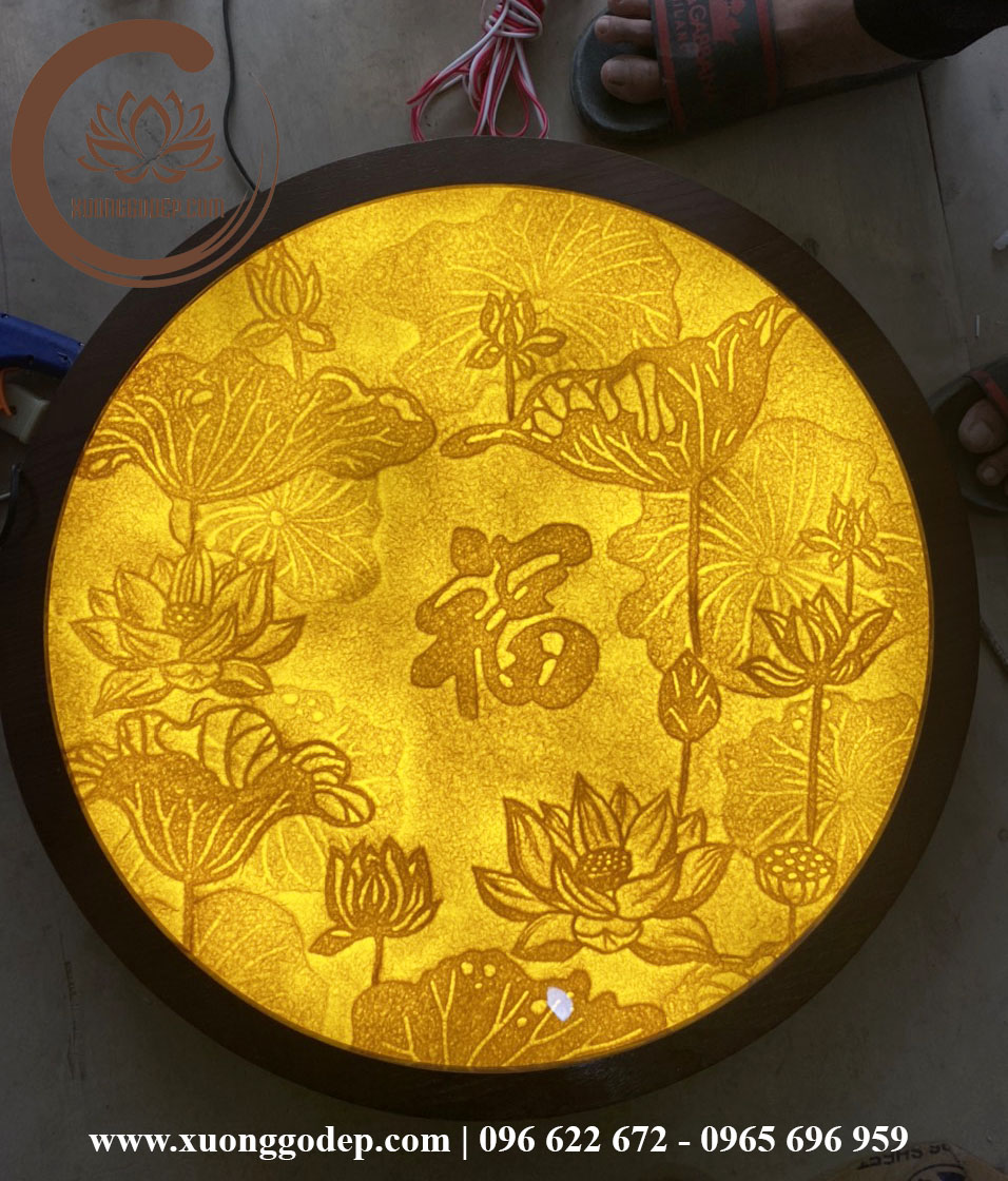 TRANH TRÚC CHỈ HOA SEN CHỮ PHÚC TRÒN TTC - 33